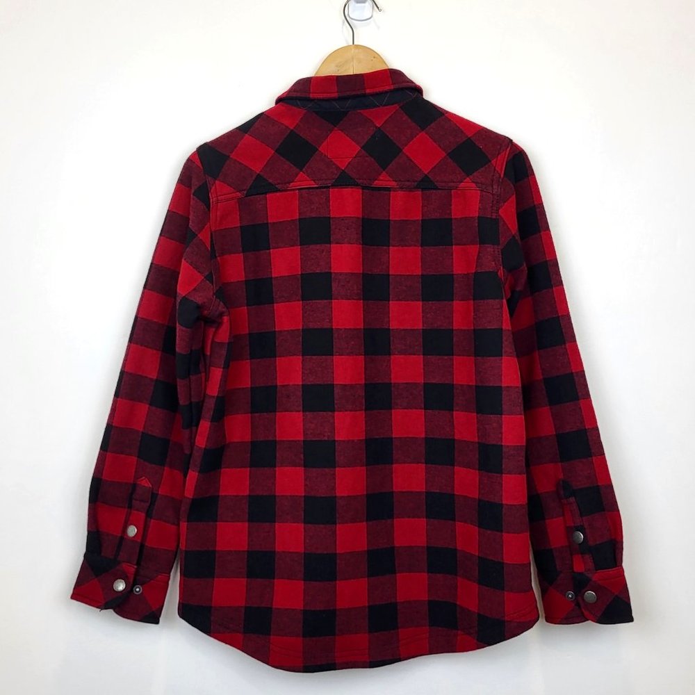 Orvis Red and Black Plaid Fleece Lined Snap Front Jacket, Size Medium, EUC - Picture 2 of 12
